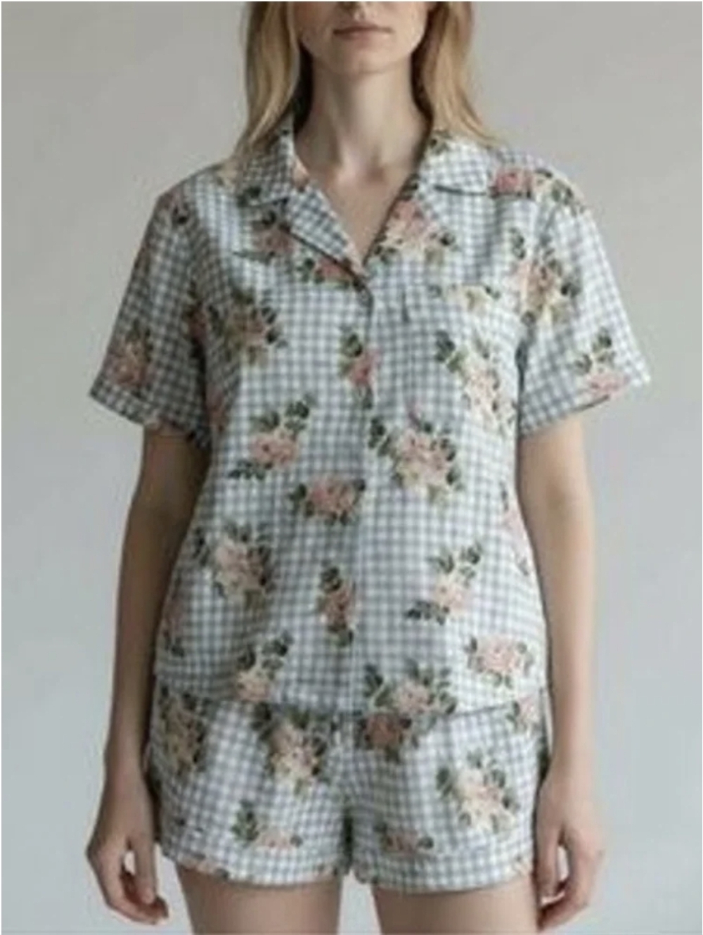 Daydream by Berkshire Home Blue Gingham Floral Pajama Set Womens S Cottagecore